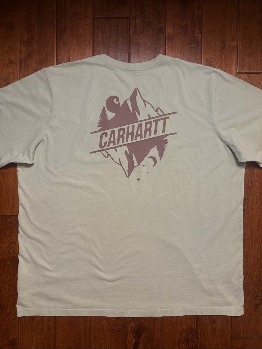 Carhartt Men’s Sage Green Short Sleeve Tee with Mauve Mountain Logo Relaxed Fit
